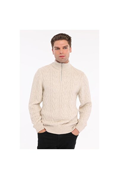 Trist Star Kemik Men's 80% Wool 20% Acrylic V Pattern Knitted Half Zipper Sta...