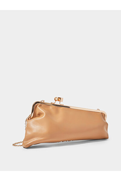 Styli Beige Frame Clutch with Clasp Closure and Chain Strap