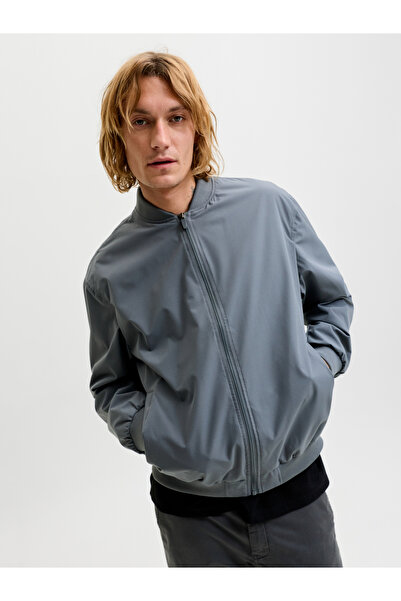 Jack & Jones جاكيت بومبر بلون الفحم مع سحاب أمامي