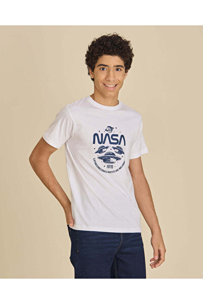 REDTAG Senior Boys White NASA Graphic T-Shirt