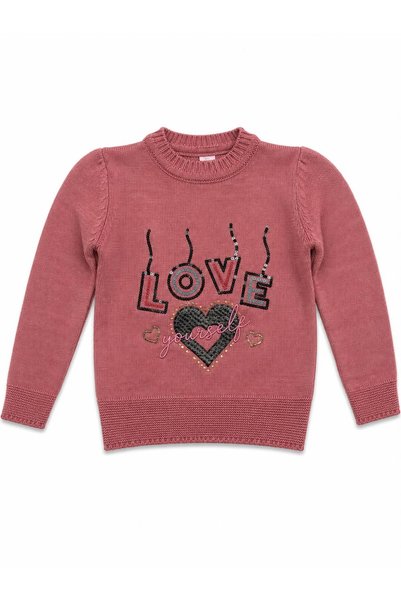 wees mod Kız Çocuk Örme Triko Kazak Love Nakışlı Kışlık Kazak