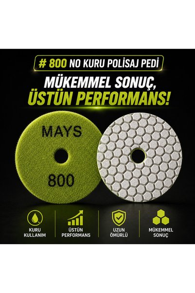 MAYS 800 No Kuru Polisaj Pedi 100 mm Mermer Granit Porselen Kuvars Çimstone P...