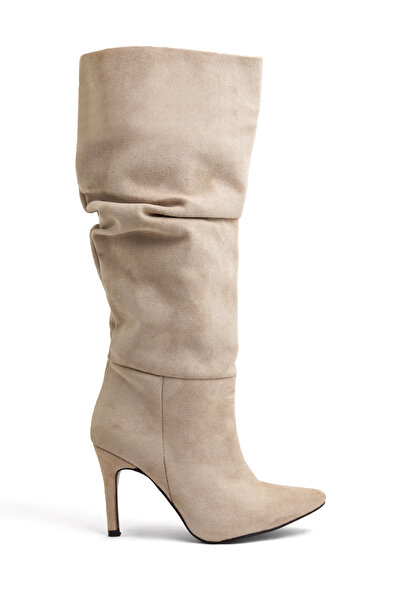 PELLEVA Women's Thin Heel Pointed Toe High Bellows Boots