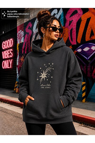 caddekombin Women's Polar Star Graphic Printed Hooded Kangaroo Pocket Cotton ...