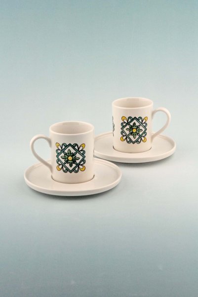 Bursa Porselen Dekor Green Porcelain Coffee Cup Set for Two