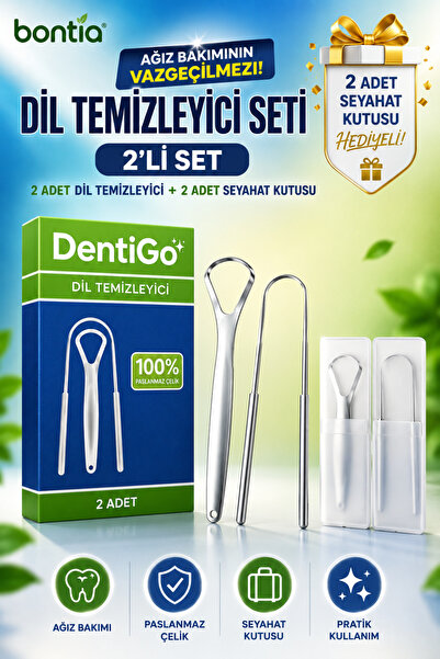 Dil Temizleyici Seti 2’li | Paslanmaz Çelik Dil Sıyırıcı + 2 Adet Seyahat Kutusu