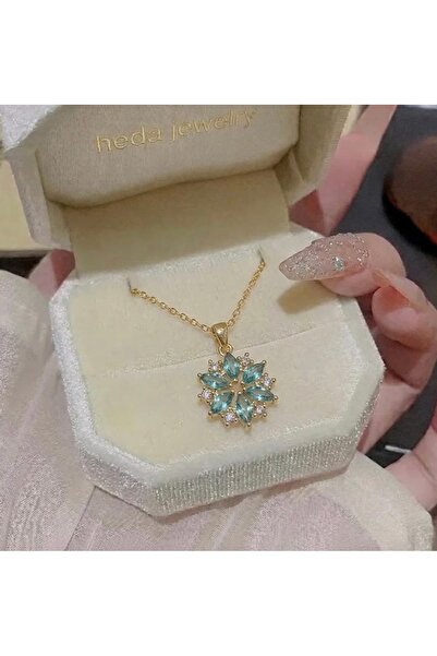 Heda Jewelry قلادة ماركيز ديو - قلادة زهرة زرقاء أنيقة من الفولاذ