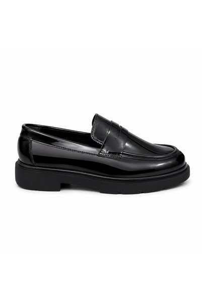 UZN AYAKKABI Men's Black Patent Leather Loafer Shoes Thick Sole Classic and Casual Daily Moccasins