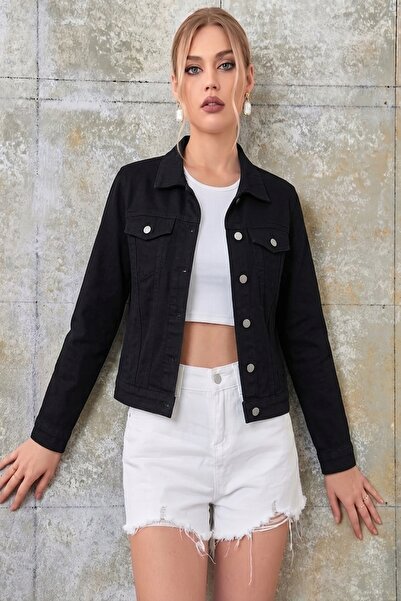hanope Women's Black Lycra Short Denim Jacket