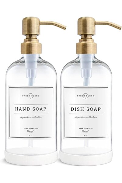Vine Creations Fine Creations 473ml White Glass Soap Dispenser Set, Kitchen S...