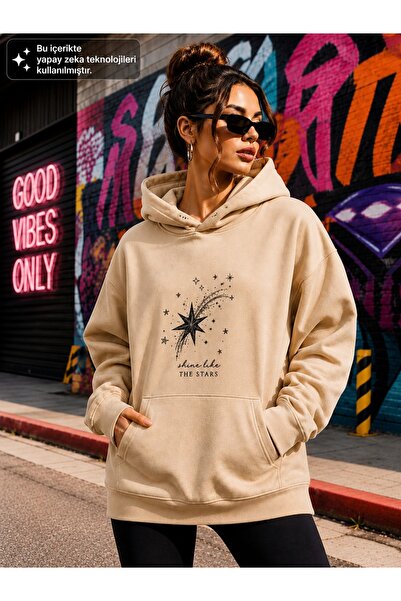 caddekombin Women's Polar Star Graphic Printed Hooded Kangaroo Pocket Cotton ...