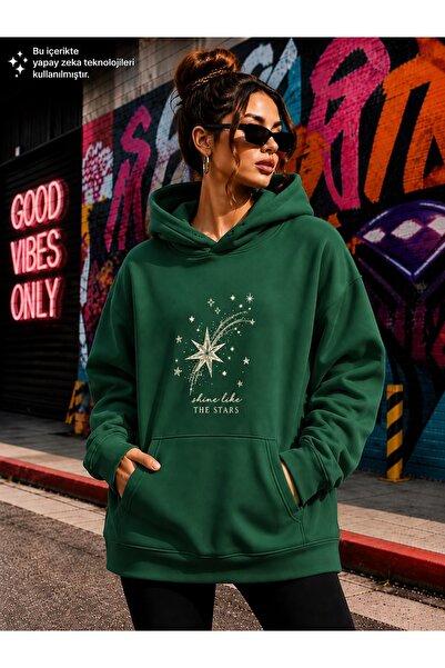 caddekombin Women's Polar Star Graphic Printed Hooded Kangaroo Pocket Cotton ...