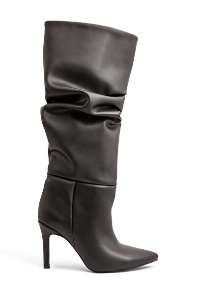 PELLEVA Women's Thin Heel Pointed Toe High Bellows Boots