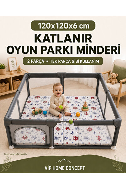 Vip Home Concept 120x120x6 cm Oyun Alanına Uygun Katlanabilir Sünger Oyun Parkı Minderi Bebek Yatağı-MARİN