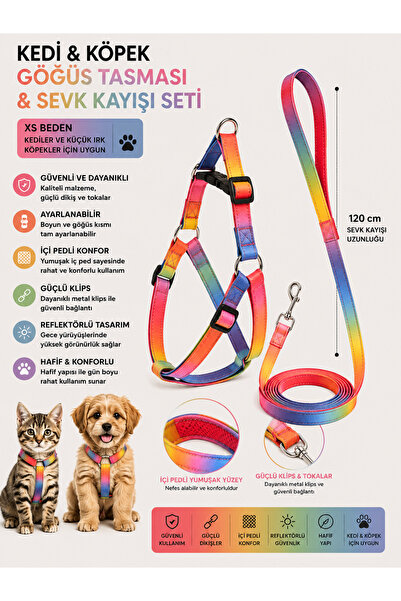 Baron Pet İçi Pedli Reflektörlü Kedi ve Köpek Göğüs Tasması Sevk Kayışı Seti ...