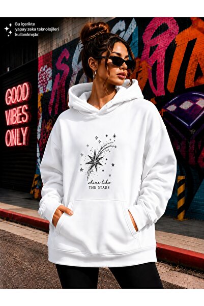 caddekombin Women's Polar Star Graphic Printed Hooded Kangaroo Pocket Cotton ...
