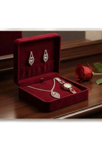 Generic White Stone Necklace Set with Earrings & Crystal Stone Watch for Wome...