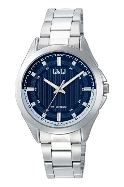 Q&Q Men's Analog Quartz Watch - C04A-041PY, Silver-Tone with Blue Dial