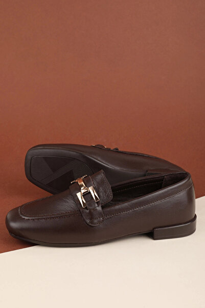 Gondol Women's Black Genuine Leather Loafer Shoes with Metal Accessories Hl.3...