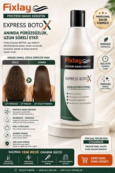 Fixlay PROTEIN EXPRESS BOTOX SAÇ ONARICI BAKIM DÜZLEŞTİRİCİ ETKİLİ KOKUSUZ DU...