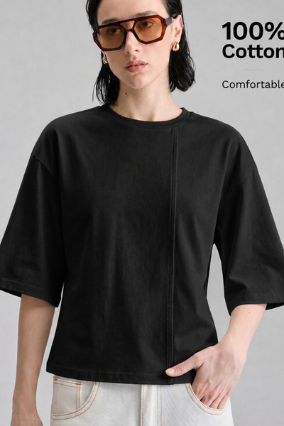 Tarz Cool Women's Front Stitched Back Lace-Up Crew Neck 100% Cotton Single Je...