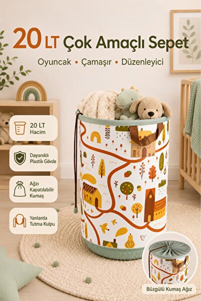 Nandy Home Tekli Sonbahar Desenli 20 L Plastik Gövdeli Çok Amaçlı Sepet Büzgü...