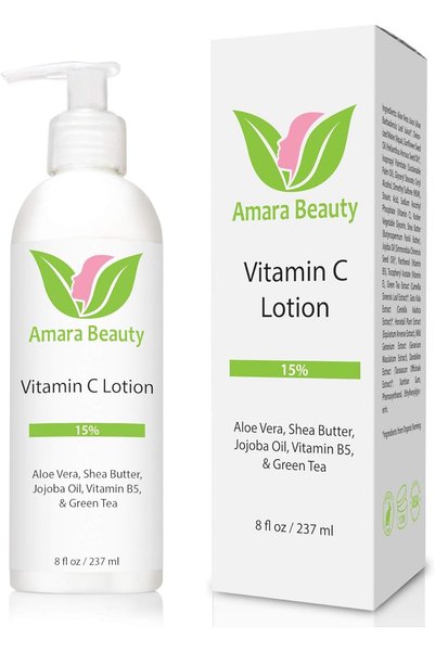 Amara Beauty لوشن للوجه والجسم بفيتامين سي 15٪ - مع زبدة الشيا وزيت الجوجوبا ...