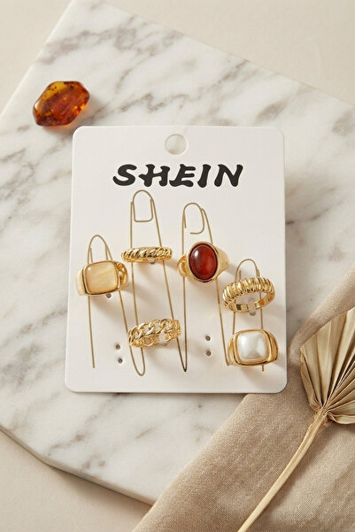 Lisinya Gold Color Brass Stone Detailed Bohemian Ring Combination Byk4280 -