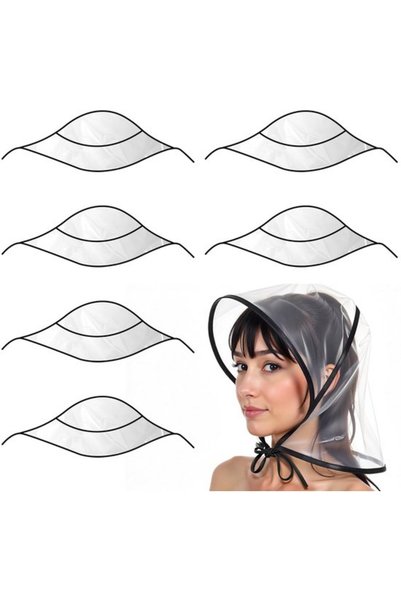 Morvena Picks Pălărie de ploaie din plastic transparent din 6 piese, eșarfă d...