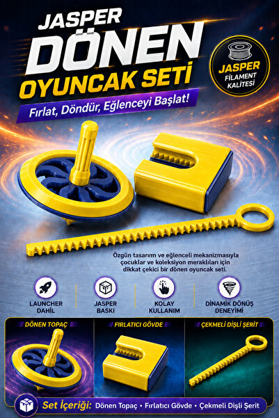 JASPER Sarı Lacivert Taraftar Renkli Dönen Topaç Oyuncak Seti – Çekmeli Dişli...