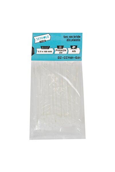DETOOLZ Set de 100 coliere de plastic 2.5x100mm, protecție UV, ALB