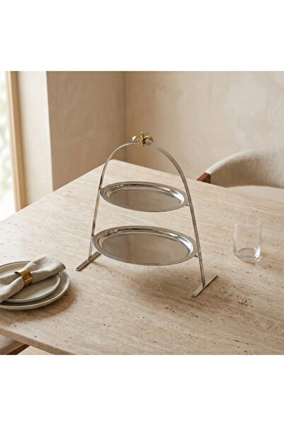 Lifestyle Floral Accent Metal 2-Tier Cake Stand - 32x20x35 cms