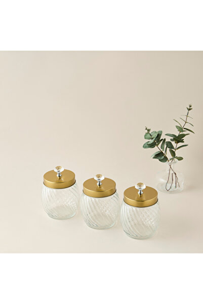 Lifestyle Ribbed 3-Piece Glass Canister Set with Knob Accent Lid - 960 ml