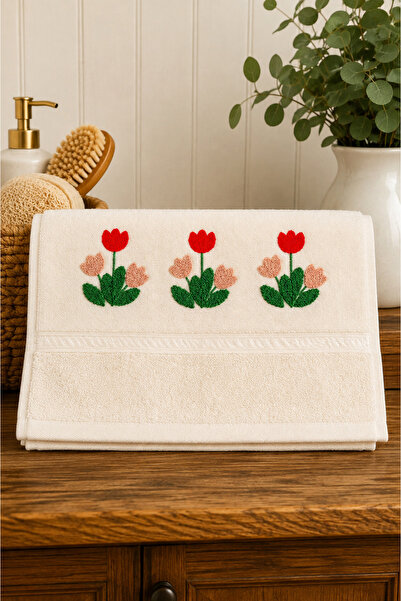 SEVMİŞ HOME 100% Cotton Embroidered Hand and Face Towel 50X90 cm – Soft Textu...
