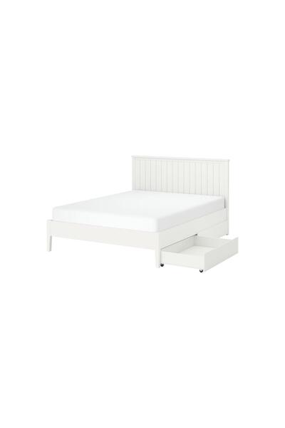 IKEA Çift Kişilik Çekmeceli Karyola İskeleti 140x200 cm Beyaz Modern Ahşap Ya...