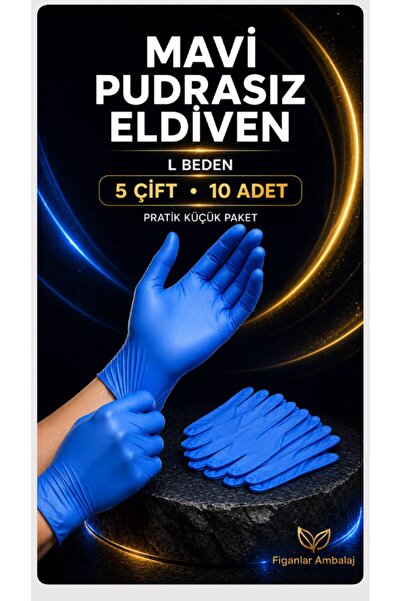figanlar ambalaj FİGANLAR 10 adet Mavi Pudrasız Tek Kullanımlık Eldiven L Bed...