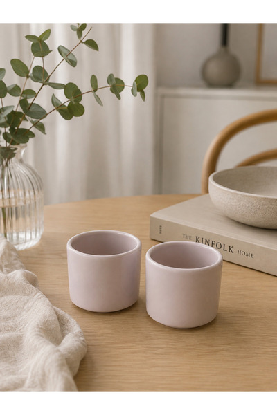 Beige & Stone 2'li Set Parlak Bej Seramik Kupa 175 ml Minimal Kahve Kupası Ça...