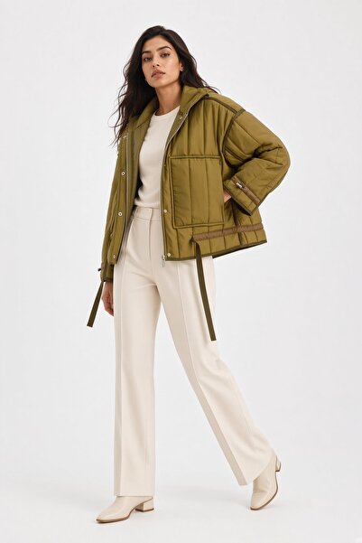 lovmi Women's Snap Fastener Premium Ray Stitched Quilted Coat