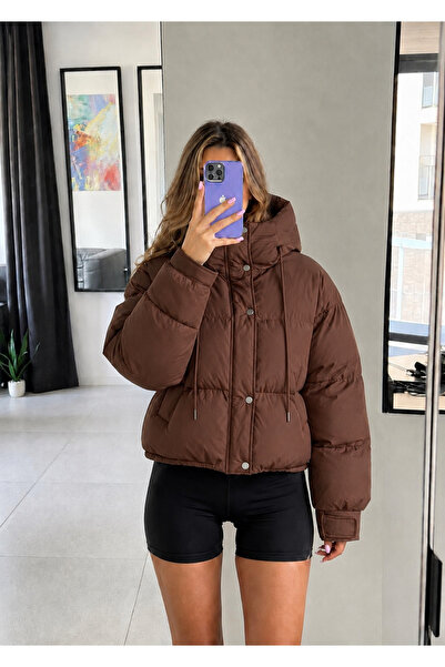 Ekim Store Hooded Inflatable Coat with Pockets and Snap Fasteners