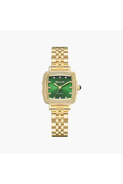 Omax Women's Analog Square 25 MM Metal Clasp Watch | SQ-CS014GD1S3