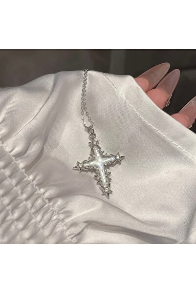 Heda Jewelry Saint Pearl Cross Kolye - Çelik Sedefli Haç Kolye - Gotik Tarz K...