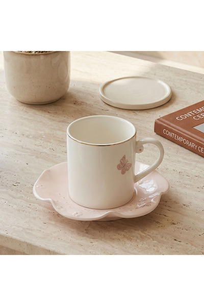 Lifestyle Butterfly Embossed Porcelain Cup and Saucer Set - 220 ml