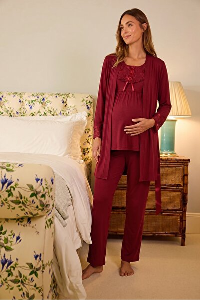Miss Dünya Lissa Rosalina Maternity and Postpartum Lace Detailed Pajama Set w...