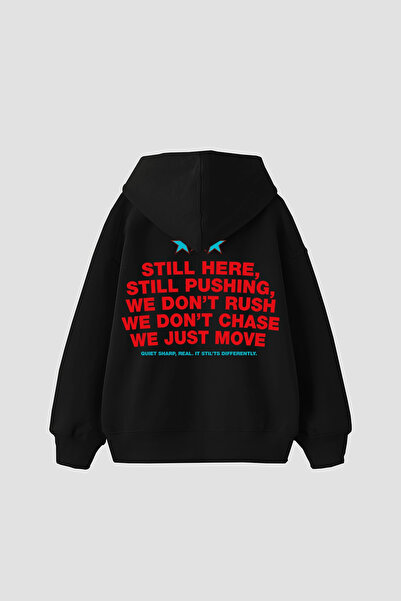Sekizbiraltı Still Moving Printed Oversize Unisex Black Hoodie