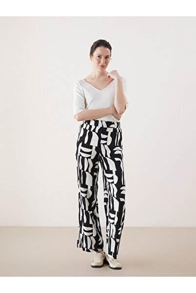 LC Waikiki Pantaloni de damă cu talie elastică, cu picioare late, florale
