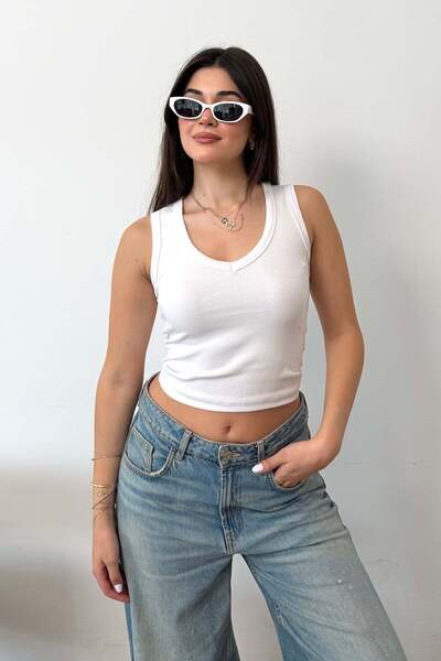 GİYSA Women's V-Neck Sleeveless Basic Blouse White - 26Y 6777