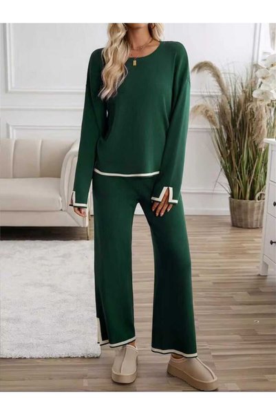 banessa Minimalist Women's Knitwear Set Polo Neck Sweater and Pants