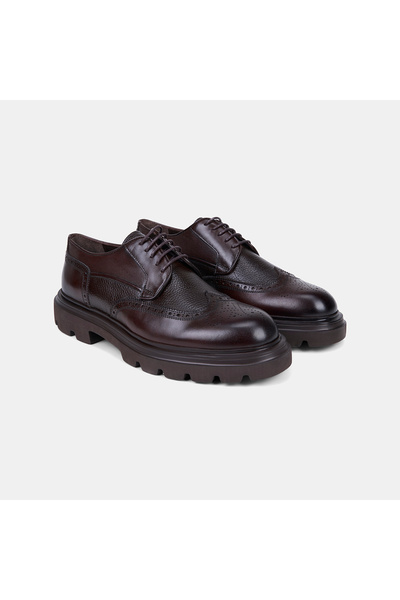 Desa Men's Brown Laced Leather Classic Shoes with Brogue Detail