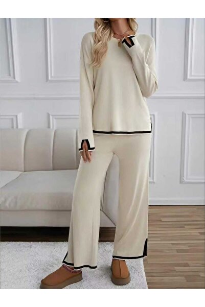 banessa Minimalist Women's Knitwear Set Polo Neck Sweater and Pants