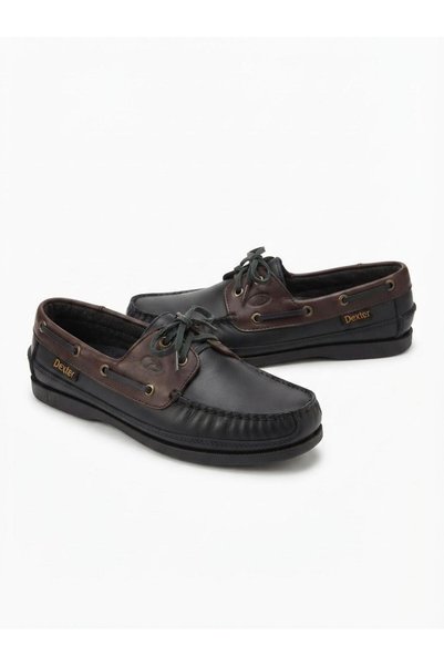 UZN AYAKKABI Men's Black Brown Genuine Leather Dexter Shoes Deck Model Lace-Up Daily Casual